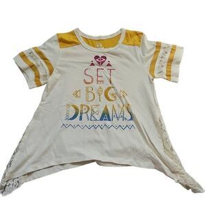 Ruum Girls Size 5/6 Ivory Yellow Lace Set Big Dreams T-shirt